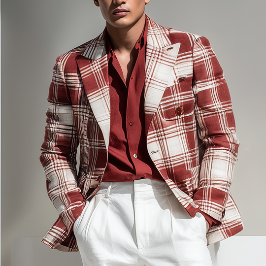 Men's Vintage Check Linen Blend Long Sleeve Blazer DTT25072120