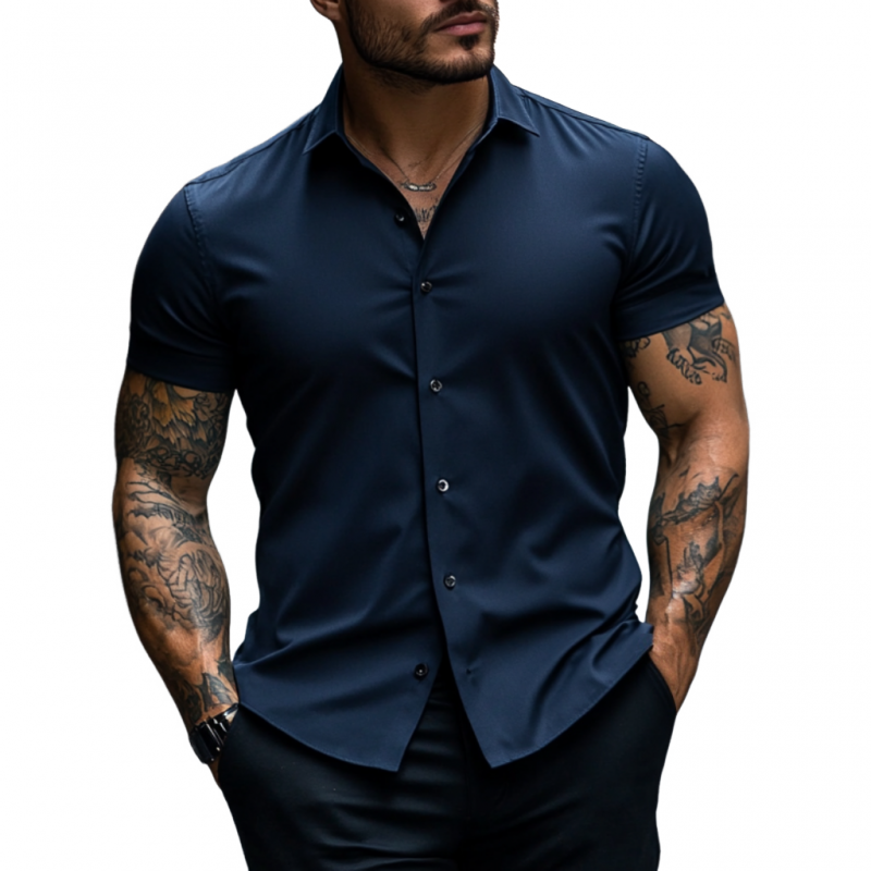 Men's Casual Soft Breathable Cotton Lapel Slim Fit Short Sleeve Shirt DTT25060902