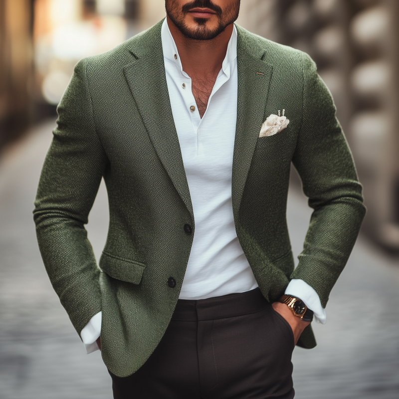 Men's Vintage Elegant Tweed Notch Lapel Single-breasted Slim-fit Blazer DTT25081312