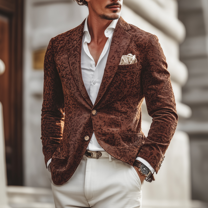Men's Stylish Vintage Breathable Corduroy Notch Lapel Single-breasted Slim-fit Blazer DTT25081419