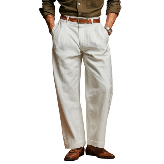 Men's Casual Solid Color Breathable Cotton Straight Suit Pants DTT25070909