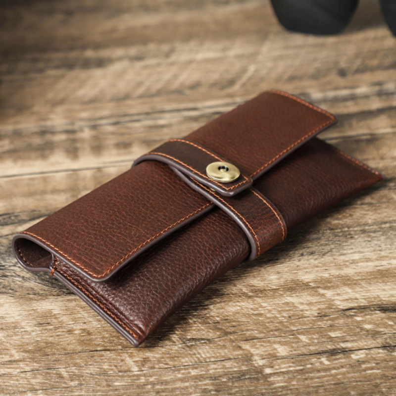 Men's Portable Handmade Top Layer Cowhide Magnetic Buckle Glasses Storage Bag 9901318635704