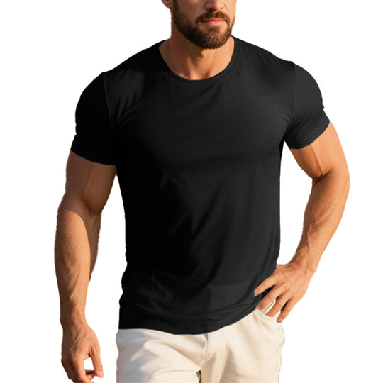 Men's Icy Smooth Cotton Solid Color Simple Short Sleeve T-Shirt 250600580X