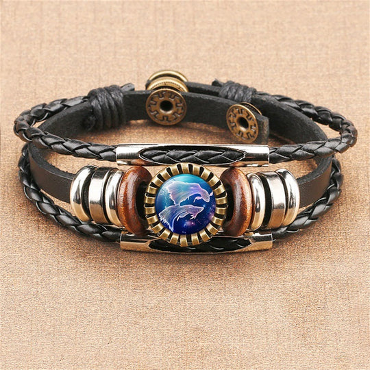 Vintage Twelve Constellations Multilayer PU Leather Bracelet 9888556613816