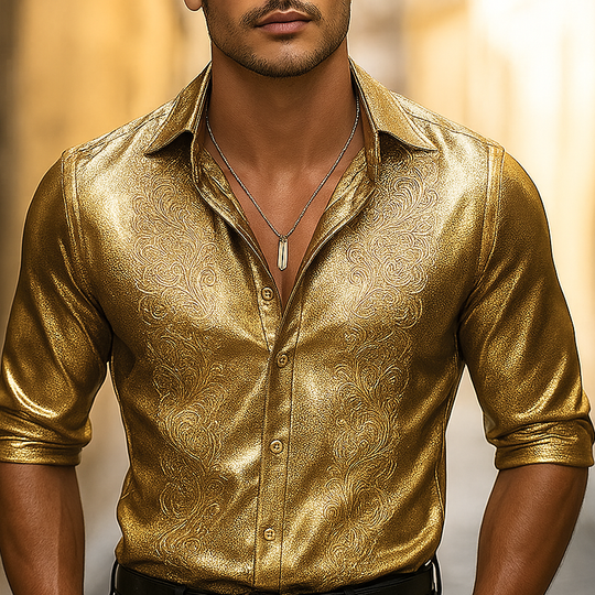 Men's Fashion Metallic Color Lapel Long Sleeve Shirt DTT25062717