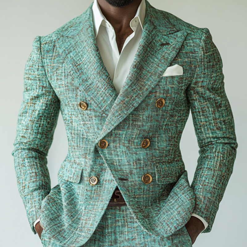 Men's Vintage Elegant Jacquard Peaked Lapel Double Breasted Slim Fit Suit Blazer DTT25080406