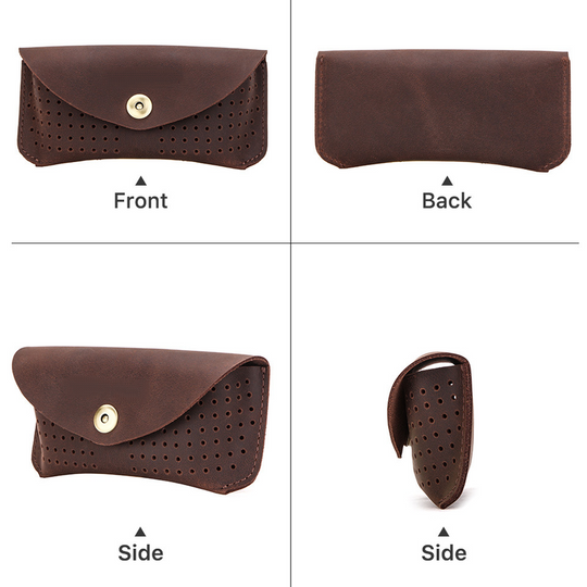 Men's Portable Top Layer Cowhide Hollow Glasses Storage Bag 9901318602936
