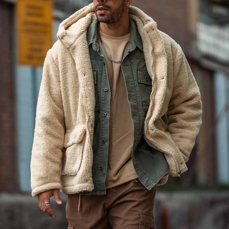 Men's Hooded Solid Color Fleece Coat 9885797417144