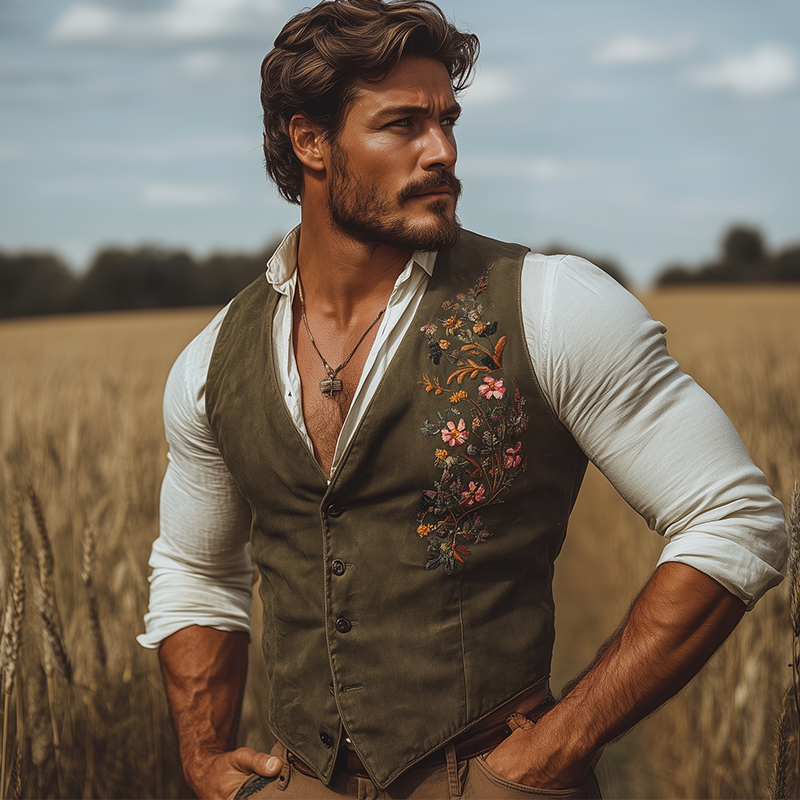 Men's Summer Fashion Embroidery Cotton Blend Sleeveless Vest DTT25070112