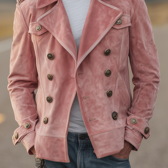 Men's Classic Retro Western Style Lapel Suede Epaulette Double-breasted Jacket DTT25081411