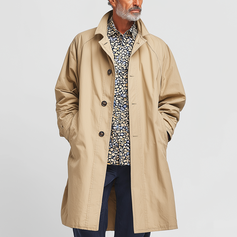 Men's Vintage Washed Solid Color Long Trench Jacket DTT25081518