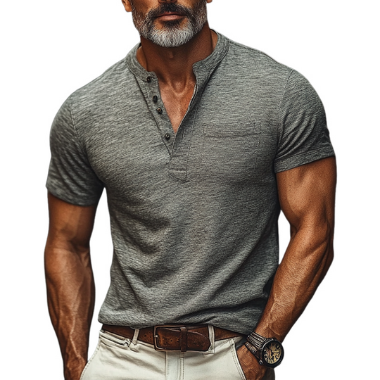 Men's Casual Cotton Blend Short Sleeve Henley T-Shirt DTT25061106