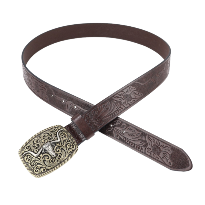 Men's Vintage Engraved Western Cowboy Leather Belt 9893976735928