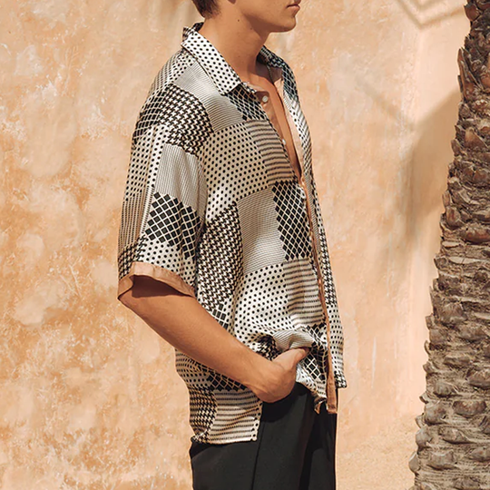 Men's Spring And Summer Fashion Casual Satin Printed Short Sleeve Shirt DTT25071111