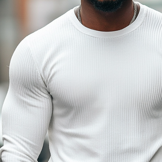 Men's Retro Casual Solid Color Striped Round Neck Long Sleeve T-Shirt 9903251194040