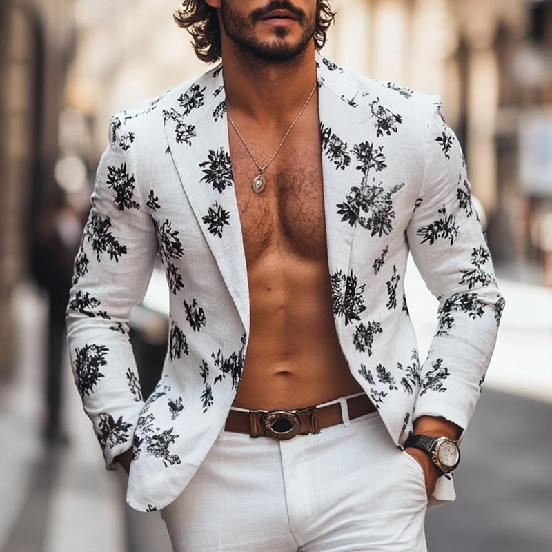 Men's Fashion Floral Peak Lapel One Button Casual Blazer DTT25072318