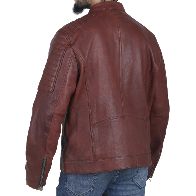 Men's Vintage Casual Stand Collar Zipper Leather Jacket 9893976113336