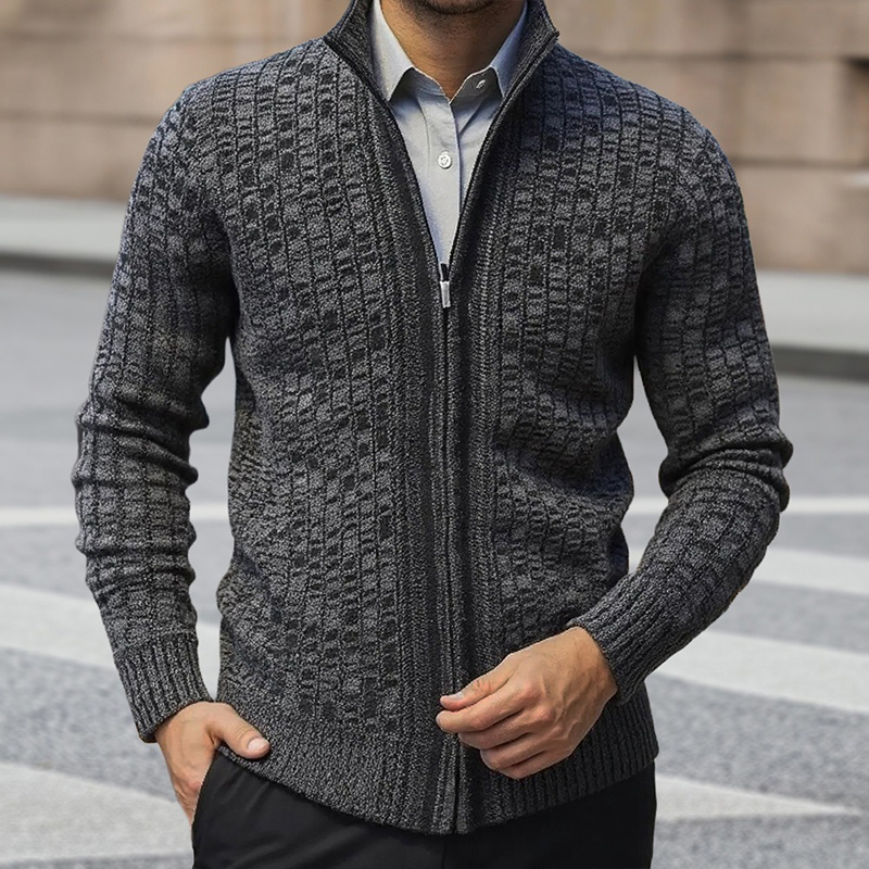 Men's Slim-fit Blended Stand-up Collar Zippered Knitted Cardigan DTT25081802