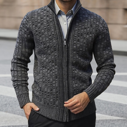 Men's Slim-fit Blended Stand-up Collar Zippered Knitted Cardigan DTT25081802