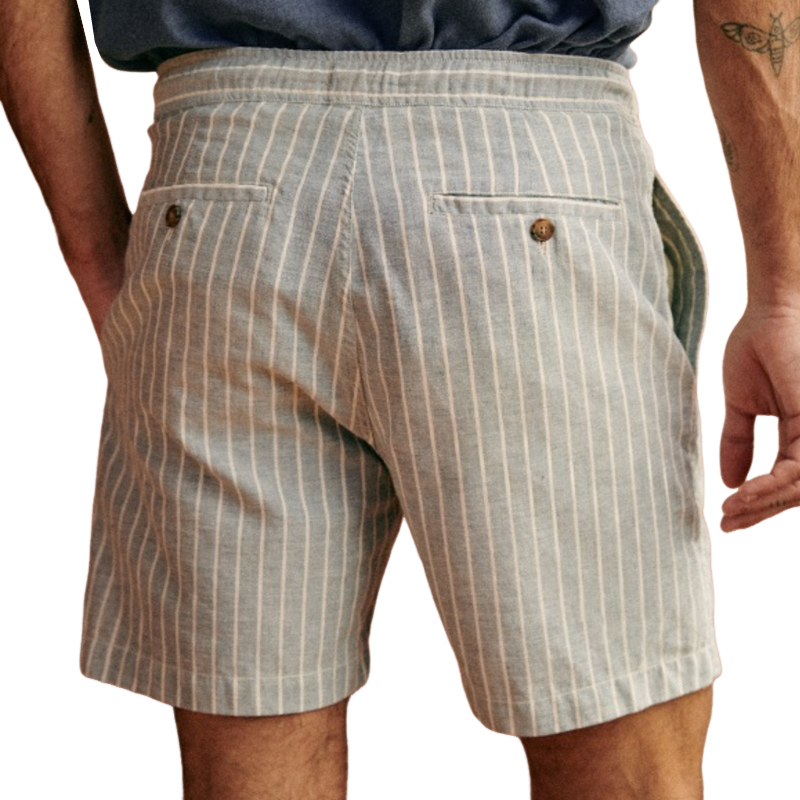 Men's Casual Cotton Linen Blend Striped Elastic Waist Holiday Shorts DDT25052811