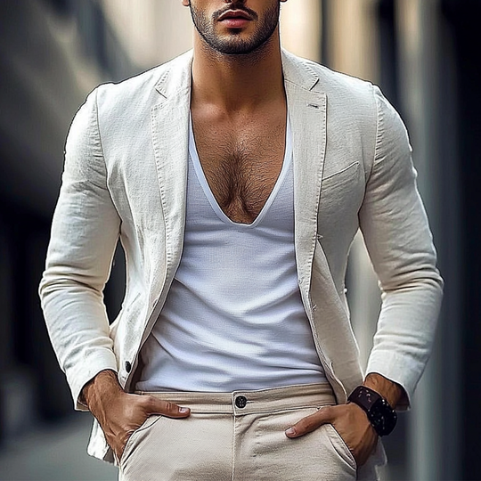 Men's Cotton Casual Single Breasted Blazer DTT25073104