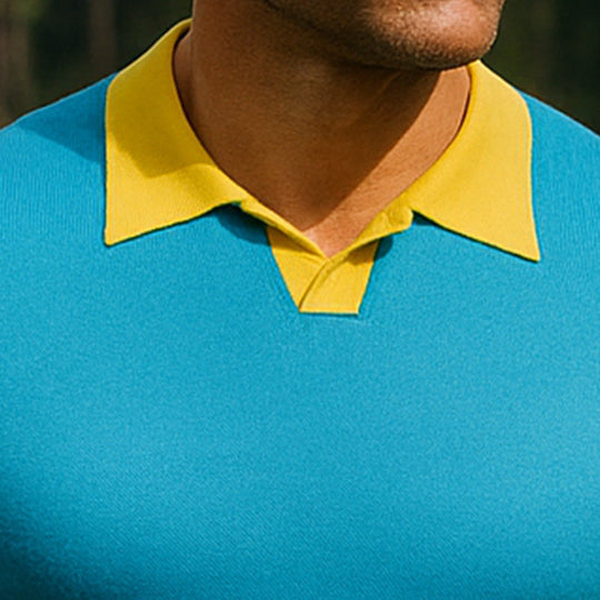 Men's Summer Fashion Contrast Color Knitted Short Sleeve Polo Shirt DTT25063019