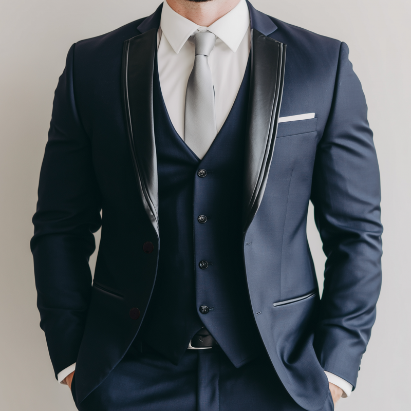 Men's Fashionable Cotton Blend Patchwork PU Notch Lapel Single-breasted Slim-fit Suit Blazer DTT25081414