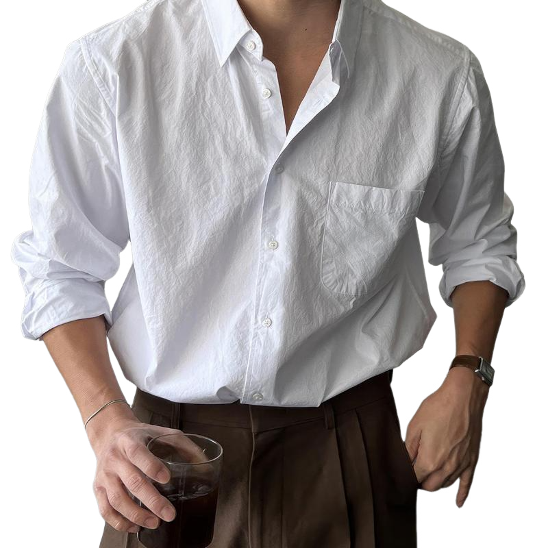 Men's Retro Casual Solid Color Pocket Lapel Long Sleeve Shirt 9901326270648