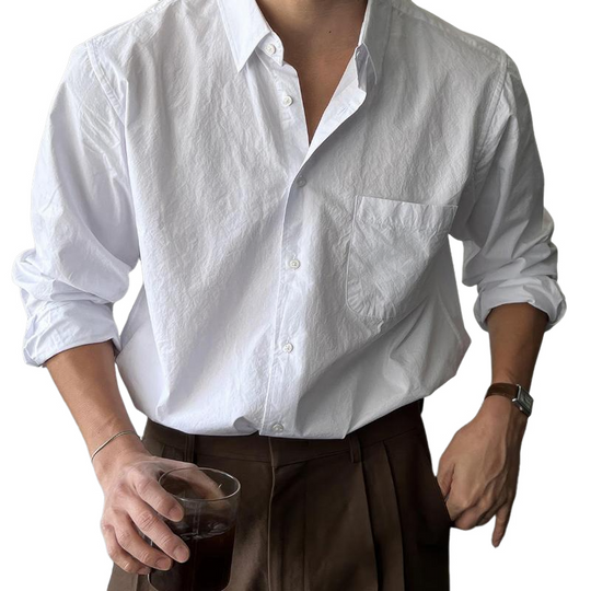 Men's Retro Casual Solid Color Pocket Lapel Long Sleeve Shirt 9901326270648
