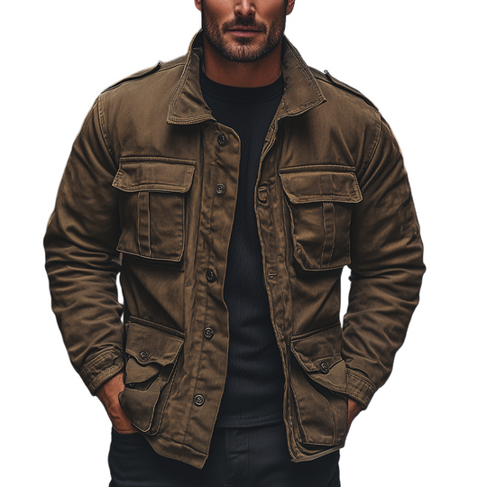 Men's Vintage Washed Canvas Multi-Pocket Loose Jacket DTT25082219