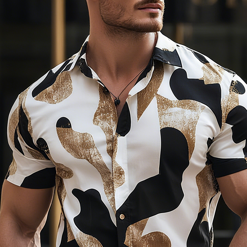Men's Graffiti Print Lapel Short Sleeve Shirt DTT25070202