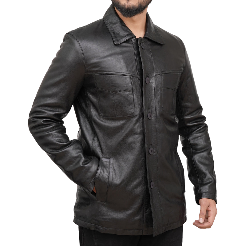 Men's Casual All-match Lapel Single-breasted Leather Jacket 9893974376632