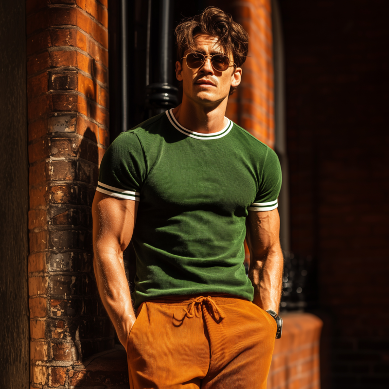 Men's Casual Breathable Contrast Color Texture Waffle Round Neck Slim Short Sleeve T-shirt DTT25070208