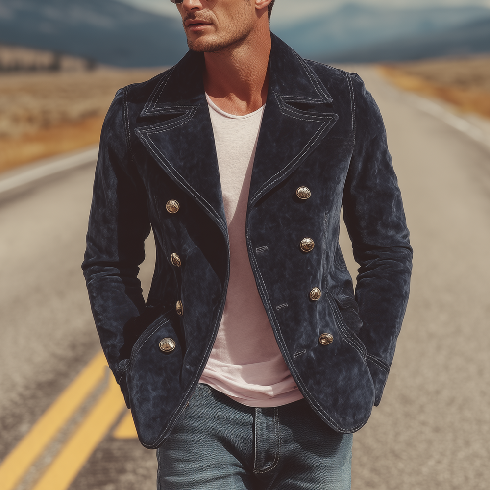 Men's Classic Retro Western Lapel Suede Double Breasted Jacket DTT25081412