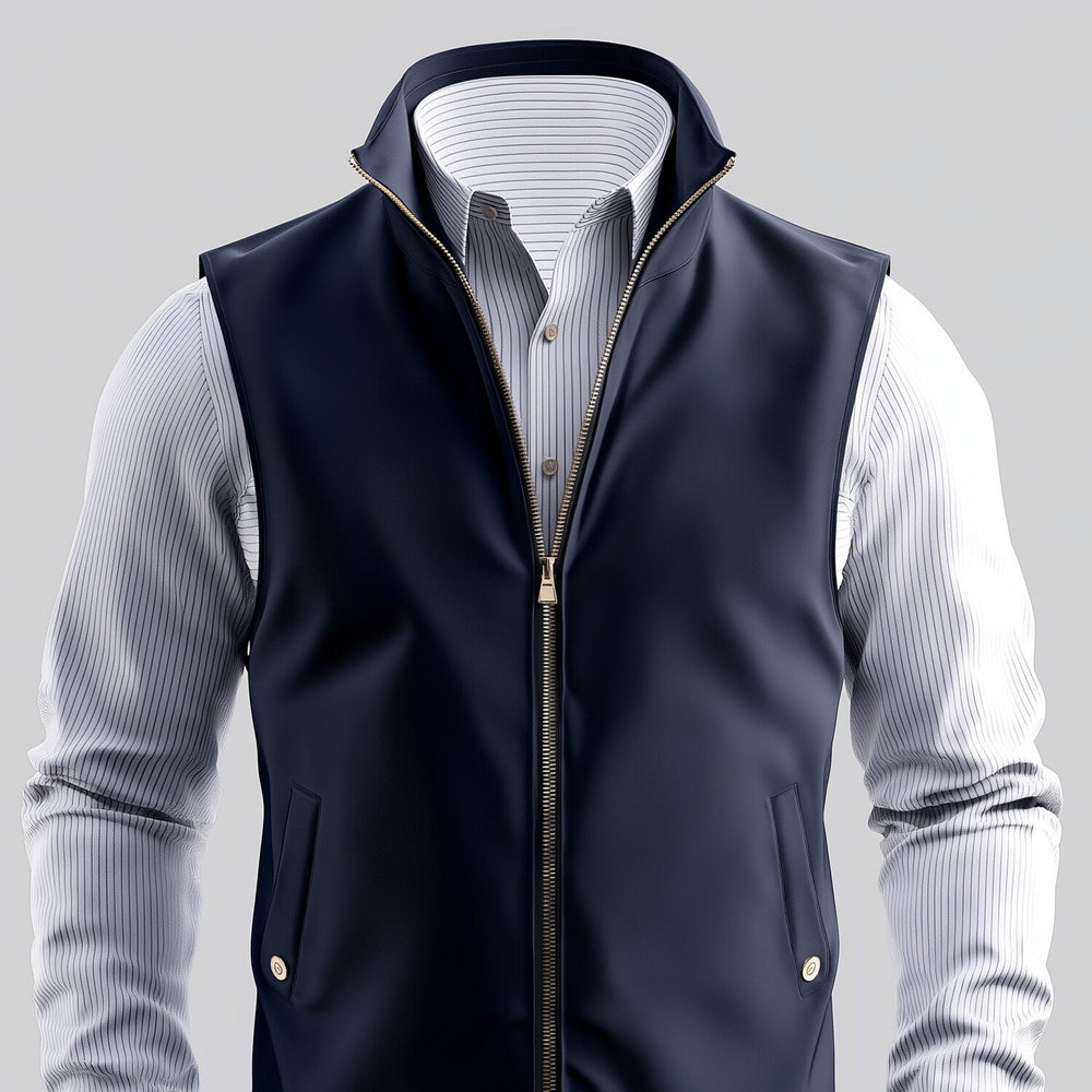Men's Stand Collar Zip Up Slant Pocket Windproof Vest 9951402066104