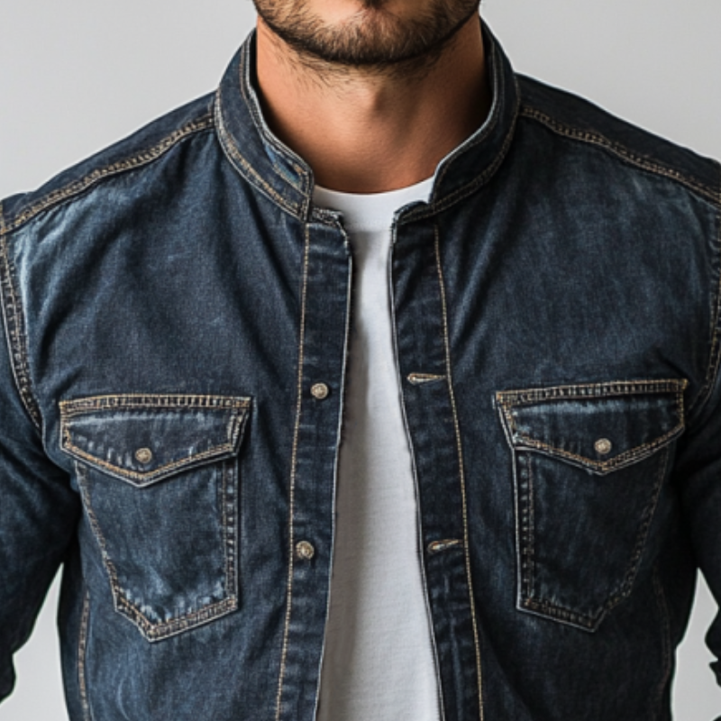 Men's Vintage Washed Denim Stand Collar Jacket 9892052467896