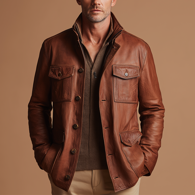 Men's Vintage Faux Leather Jacket DTT25081109