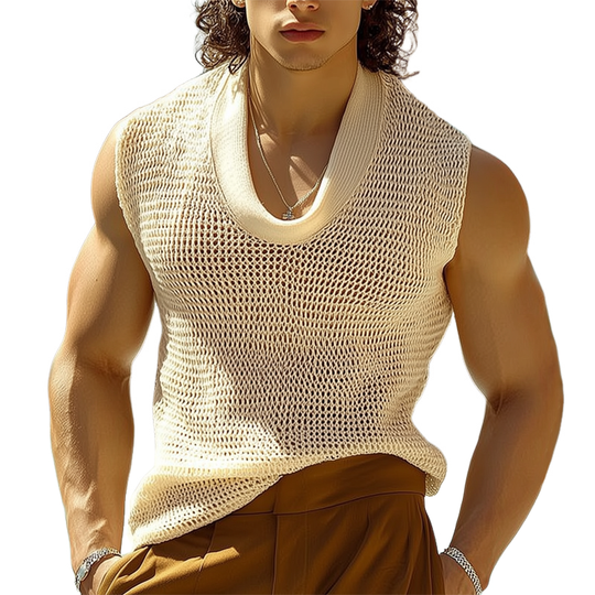 Men's Summer Basic Mesh Knitted Crew Neck Tank Top DTT25071009