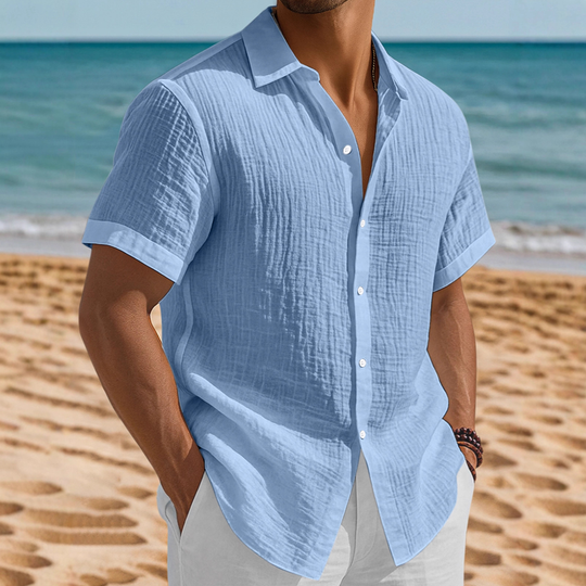 Men's Washed Cotton Solid Color Casual Short Sleeve Shirt DTT25080104