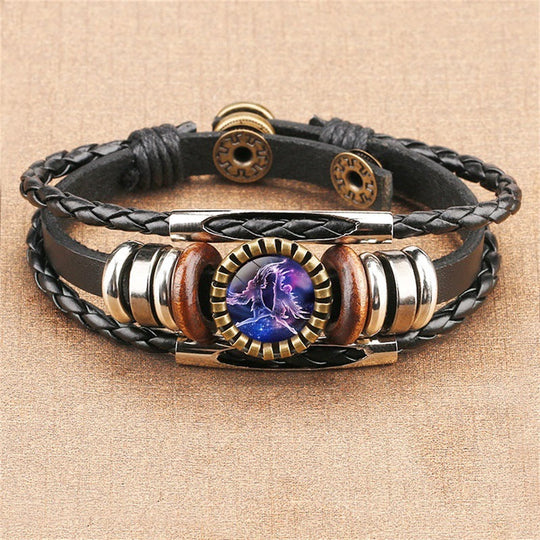 Vintage Twelve Constellations Multilayer PU Leather Bracelet 9888556613816
