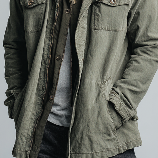Men's Vintage Washed Denim Stand Collar Mid-length Coat DTT25081117