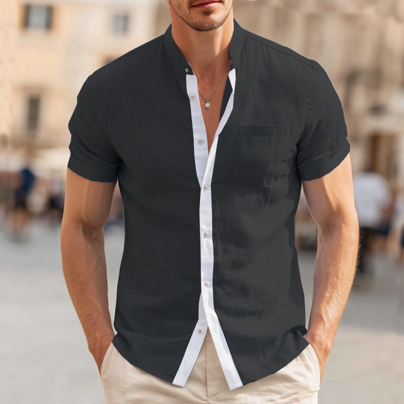 Men's Classic Business Cotton Colorblock Short Sleeve Shirt DTT25071608