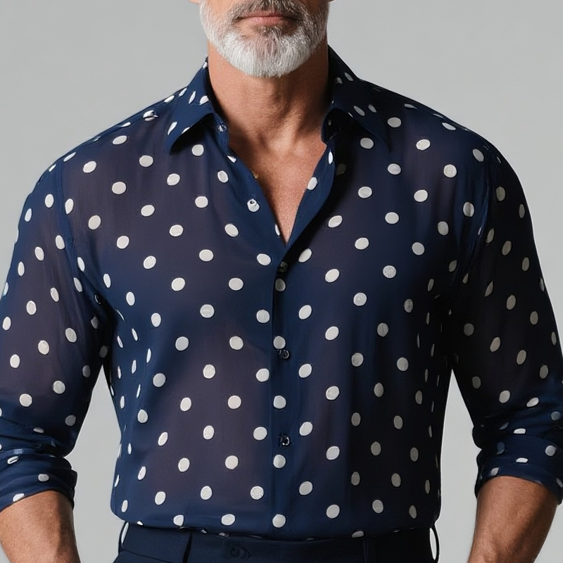 Men's Fashion Polka Dot Lapel Long Sleeve Shirt DTT25072916