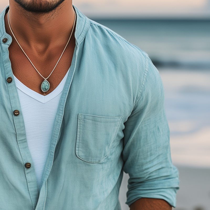 Men's Basic Solid Color Cotton Long Sleeve Shirt DTT25072908