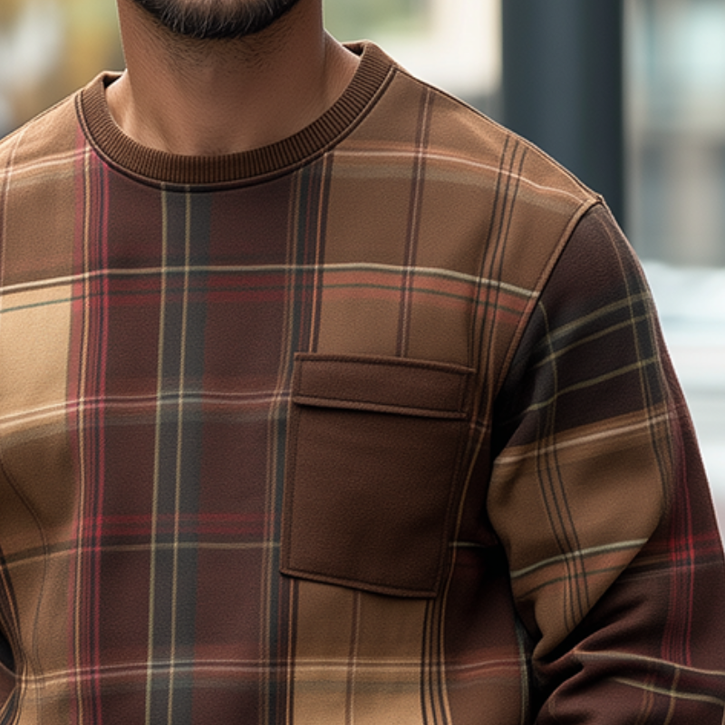 Men's Retro Casual Plaid Print Crew Neck Sweatshirt DTT25082502