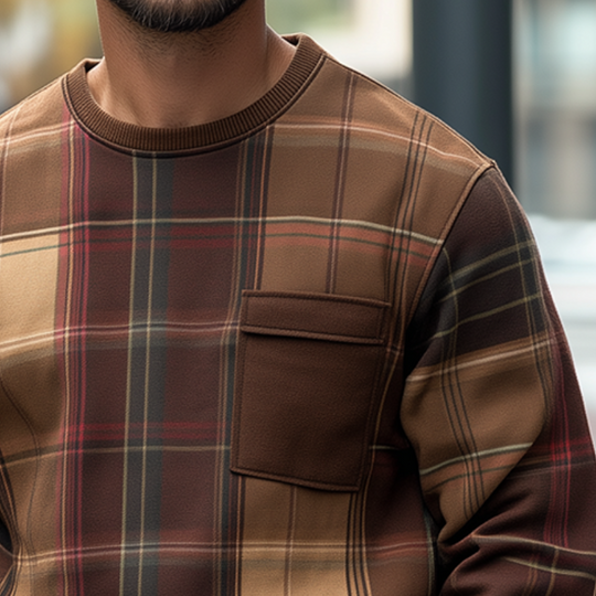 Men's Retro Casual Plaid Print Crew Neck Sweatshirt DTT25082502