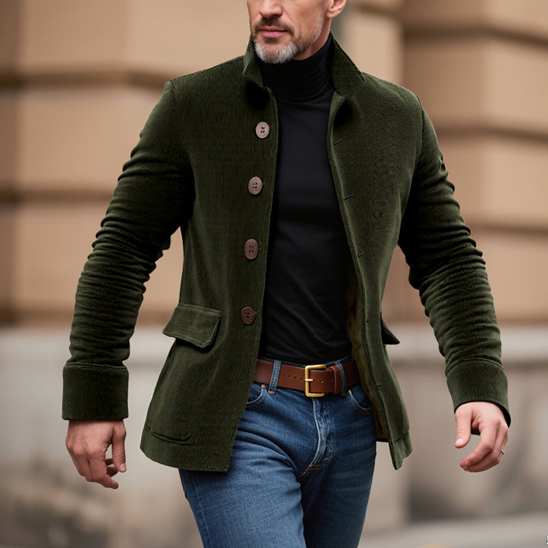 Men's Vintage Corduroy Stand Collar Single Breasted Slim Short Coat Dtt25081903