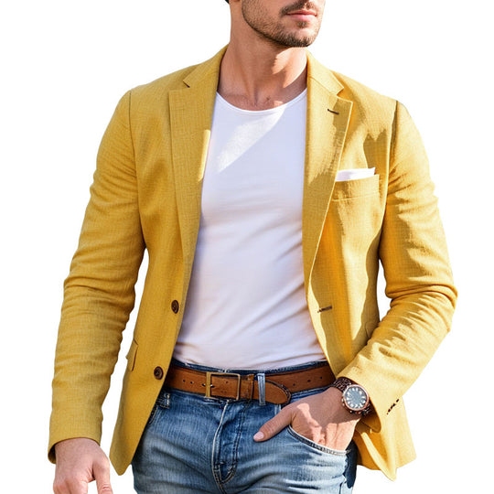 Men's Casual Linen Blended Notched Lapel Single Breasted Slim Fit Blazer Dtt194089144