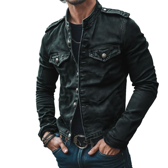 Men's Vintage Stand Collar Denim Jacket Dtt553525944