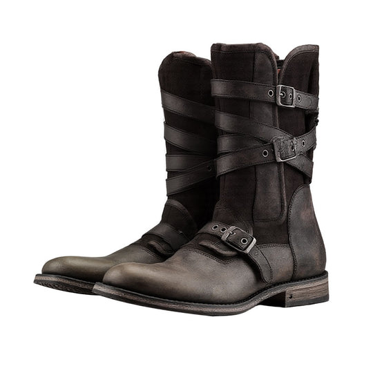 Men's Retro Belt Buckle Side Zipper Thick Heel Casual Short Boots Dtt526082744